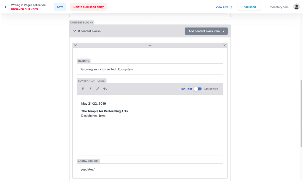 Netlify CMS : edition des blocs